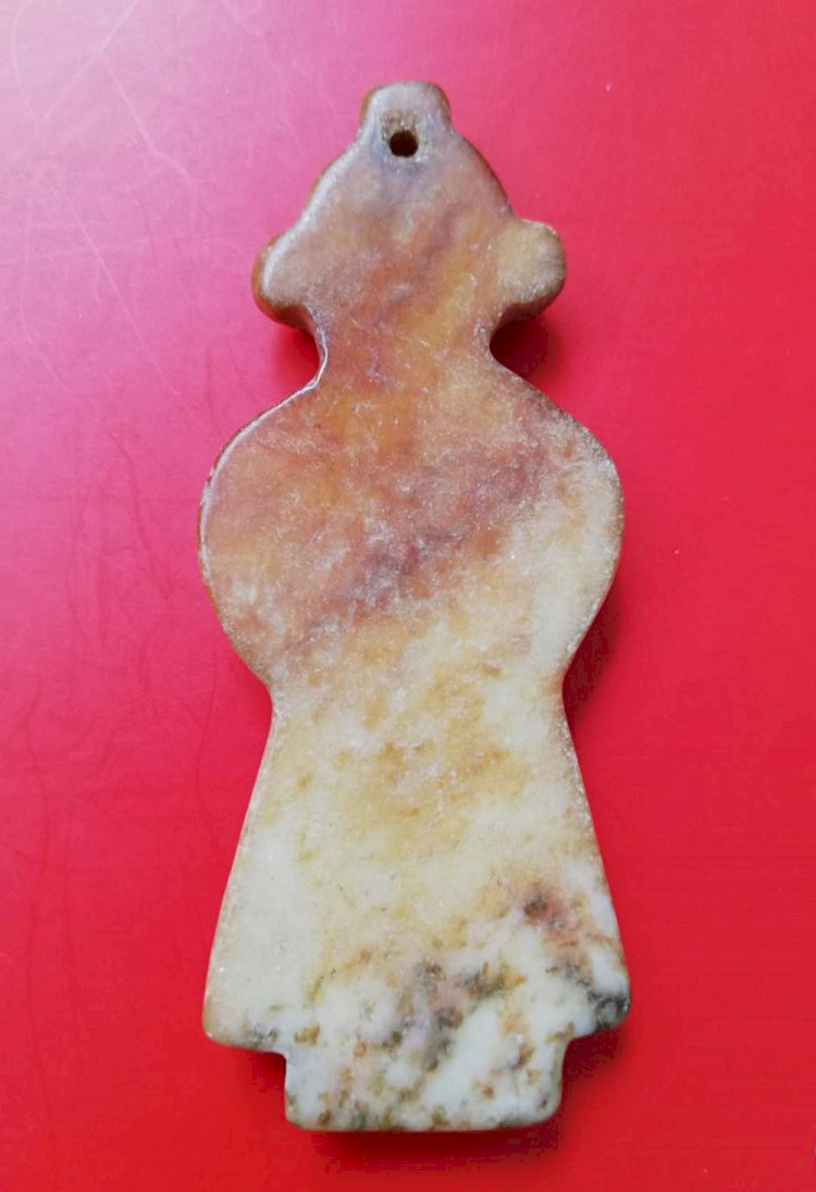 E004 A Jade Person Pendant with Slanted Pattern Dress