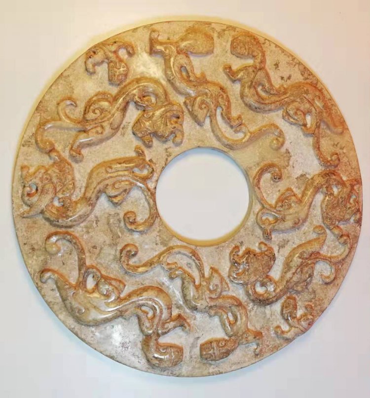 G027 Jade Bi Disc with Chi Dragon and Pucao pattern