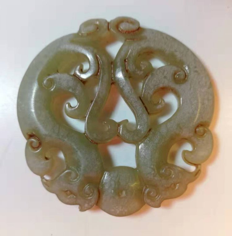 G030 Double Phoenix Arched Sculpted Jade Pendent