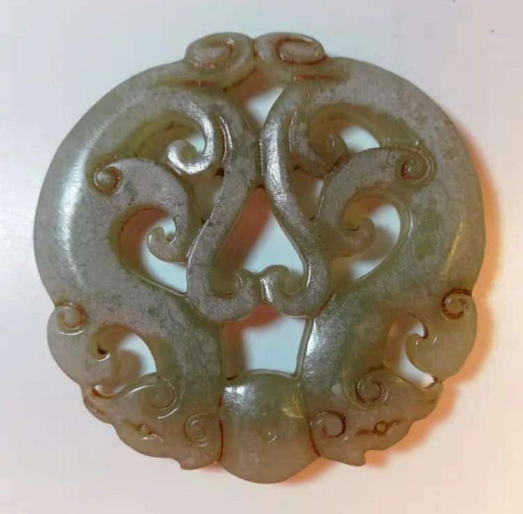 G030 Double Phoenix Arched Sculpted Jade Pendent