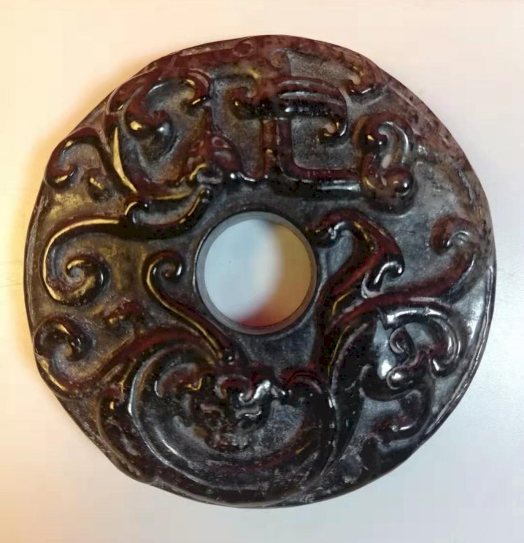 G031 Relief double Chi Dragon Jade Bi Disc