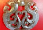 G030 Double Phoenix Arched Sculpted Jade Pendent
